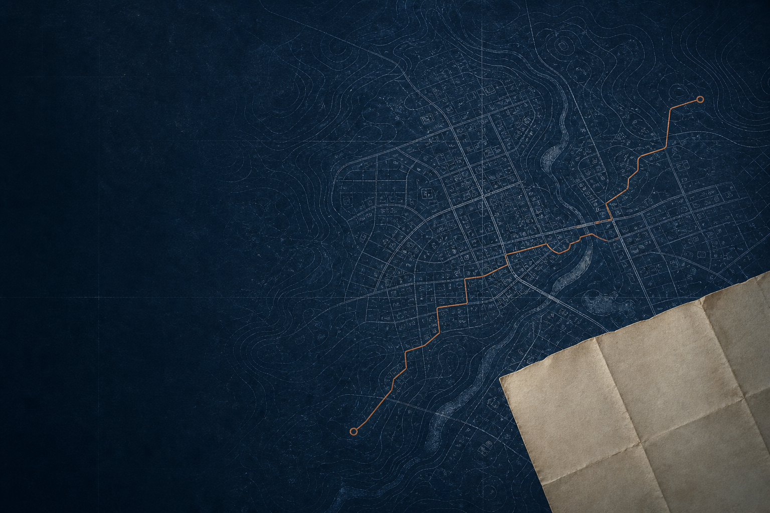Abstract topographic survey map with an orange route through Haddonfield